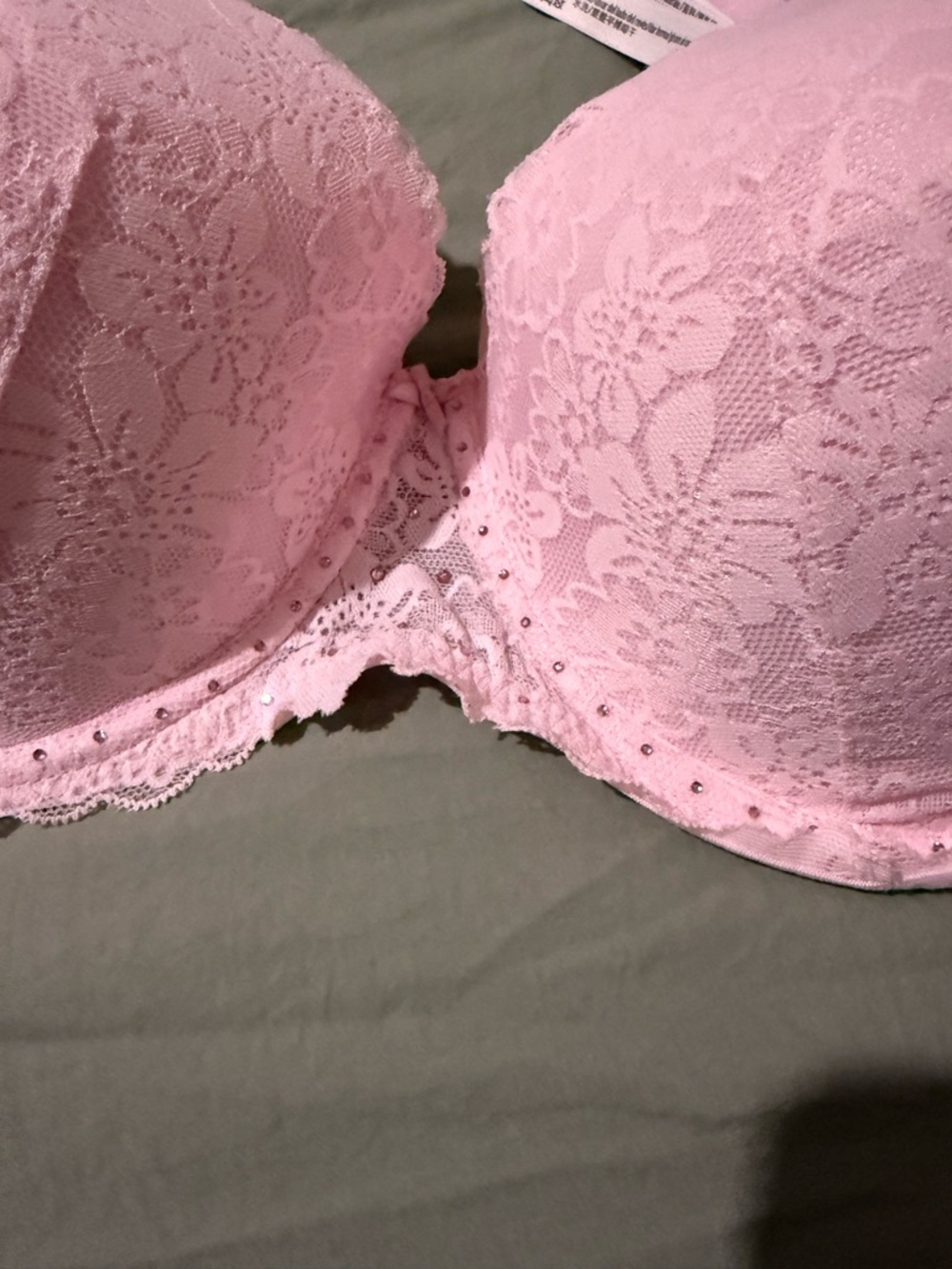 PINK Victoria's Secret Pale Pink Lace Push-Up Bra with Rhinestones